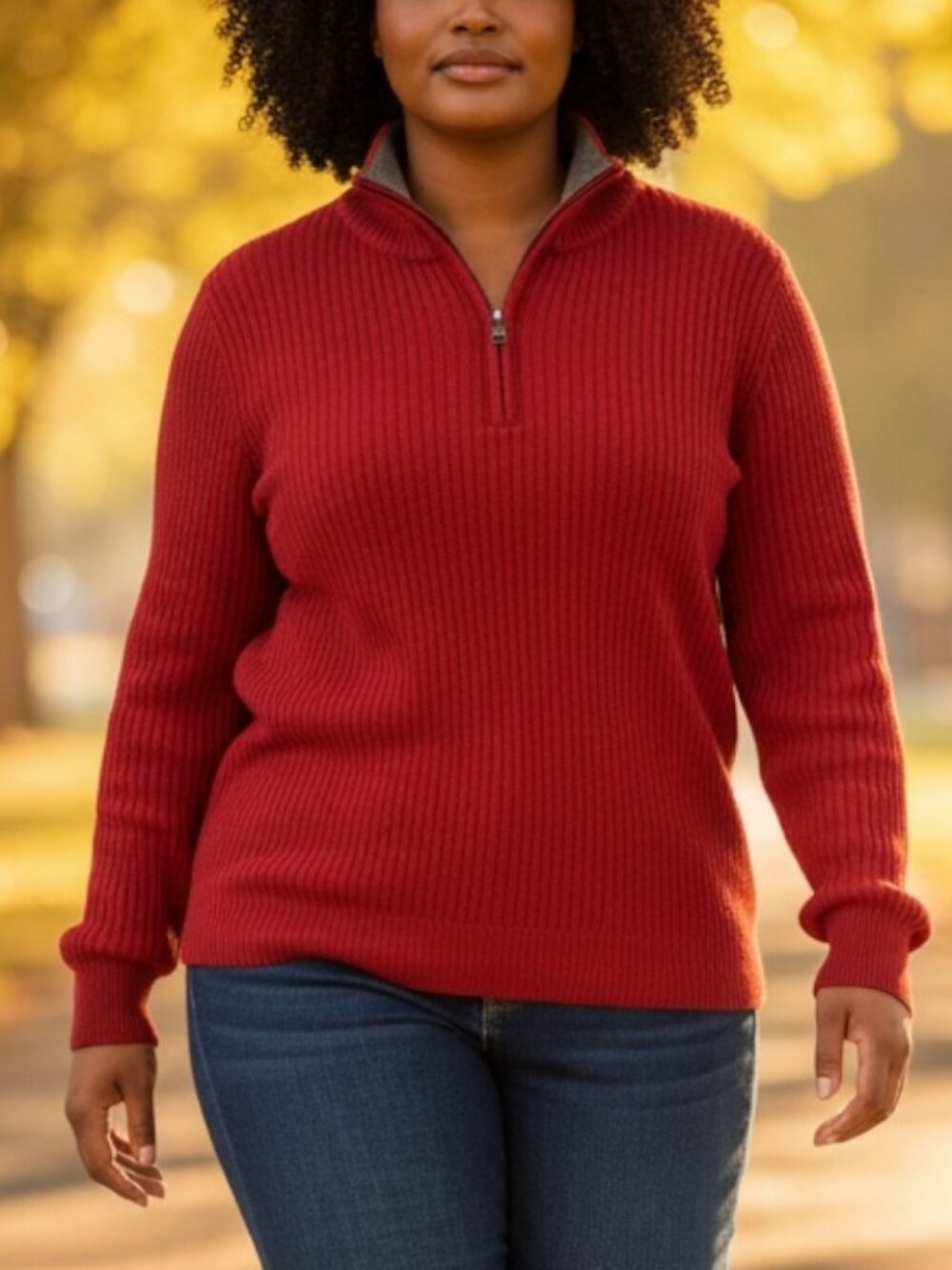 Izod Classic Red Half-Zip Pullover Sweater L Long Sleeve 100% Cotton Ribbed Knit